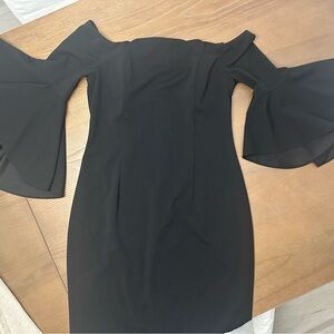 Calvin Klein Black Off-Shoulder Bell Sleeve Dress